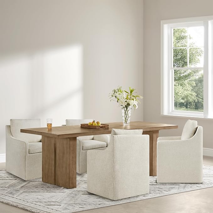 KISLOT Upholstered Dining Chairs Set of 2, Modern Dining Room Chairs with Casters & Washable Cover, Rolling Accent Chair with Hidden Storage for Kitchen, Farmhouse, Living Room, Beige, 2 Box