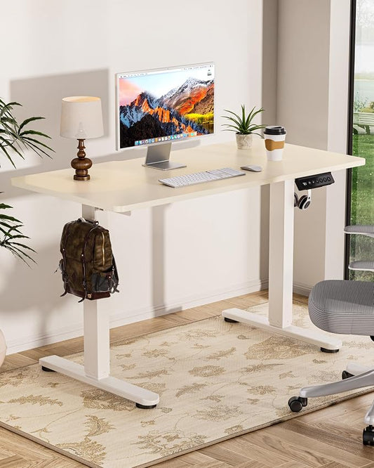Okin Standing Desk Electric Adjustable Computer Whole Piece Stand up Desk Office Gaming Home Office Memory Desks 48x24 inches Cream Brown