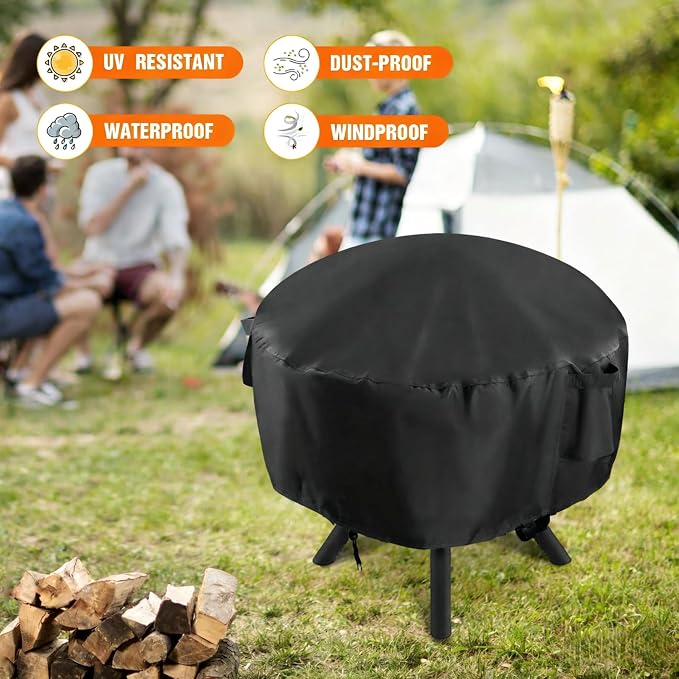 POMER Fire Pit Cover,Round Fire Pit Cover for Panovue for Ikuby for Fissfire 35 Inch Fire Pit Sphere, Waterproof Propane Gas Fire Pit Column Cover - 36" D x 34" H
