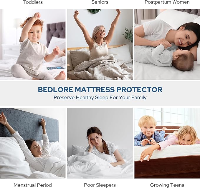 BEDLORE Waterproof Mattress Protector, RV Queen Size Mattress Pad Noiseless with Deep Pocket 6"-18" Depth, Soft Breathable Dirt-Proof Bed Mattress Cover Washable (Navy Blue)