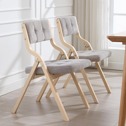 4-Pack Folding Dining Chairs with Cushion,Padded Foldable Dining Chairs,Portable Wooden Folding Chairs with Tufted Buttons Seat for Dining Rooms Kitchen Wedding and Party Indoor Lightgrey