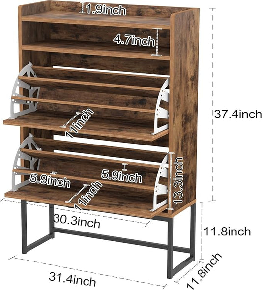 Shoe Cabinet Storage for Entryway, 3 Layers Shoe Cabinet with 2 Flip Drawers, Metal Legs Shoe Storage, Adjustable Shoe Rack Cabinet