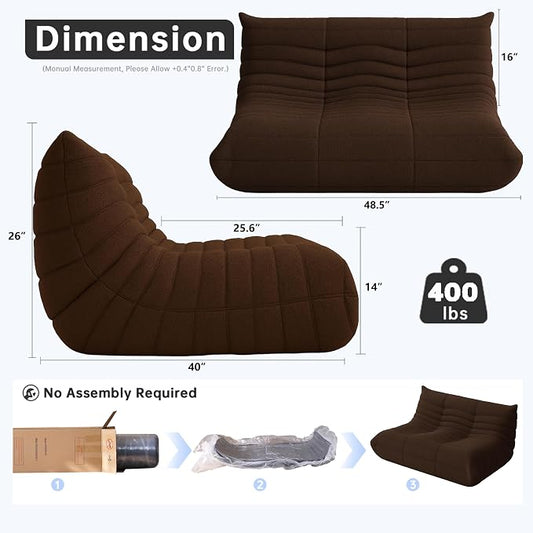 WHGBJA Bean Bag Chairs for Adults with Memory Foam Couch, Loveseat Sofa Chair for Bedroom, Living Room, Reading, Gaming Floor Sofa Couch, Boneless, Comfy