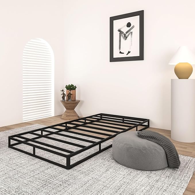 Qingzhou Box Spring Twin, 5 Inch High Metal Twin Box Spring Only, Heavy Duty Mattress Foundation with Fabric Cover, Easy Assembly, Quiet Noise Free, Non Slip, Black