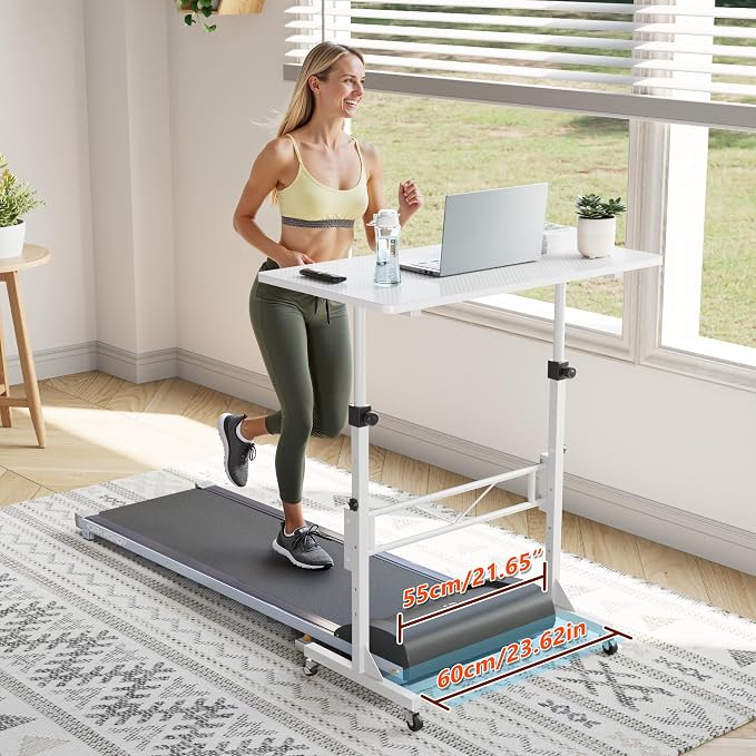 HOMIDEC Standing Desk, 32 Inch Portable Small Desk Adjustable Height, Rolling Home Office Desks with Wheels, Sit Stand Desk for Bedroom Walking Pad Home Office Small Space, White