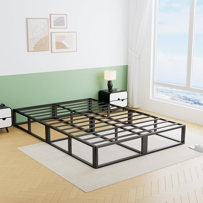 VIPSHOW 10 Inch California King Metal Bed Frame Round Corner Low Platform Bed Frames 3000 LBS Heavy Duty Steel Slats Support Mattress Foundation No Box Spring Needed, Noise Free, Easy Assembly, Black