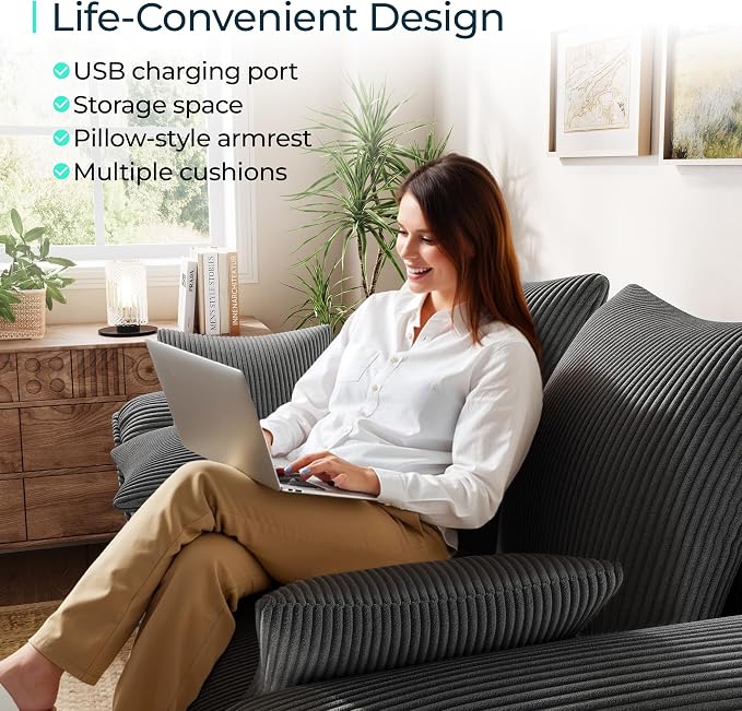 LINSY HOME Oversized Sectional Sleeper Sofa with Pull Out Couch Bed (Gray, 110.5'') | USB Charging
