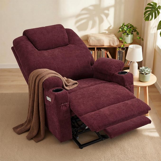 MCombo Power Lift Recliner Chair for Elderly R7510(Sangria, Large-Wide) | Oversized for Big and Tall, Heat and Massage, USB& Type C Charging Port, FSC Certified