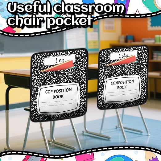 24Pcs Classroom Chair Bag Organizer, 17 * 19 Inch Chair Back Storage Bag Hanging Bag Seat Sacks with Name Tag Multi Pocket Teacher Supplies Suitable for Primary Schools Kindergartens Classrooms