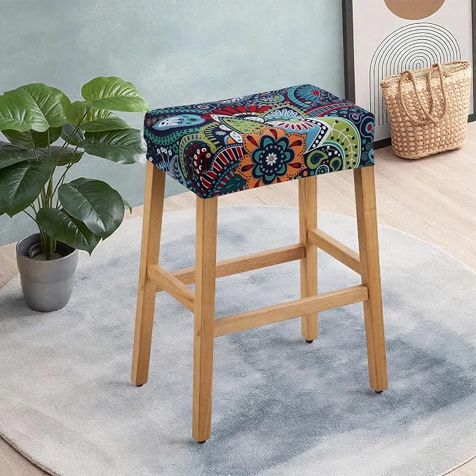 YISUN Stool Covers Rectangle - 2 Pack Stretch Waterproof Saddle Seat Cover Counter Bar Stools Bar Chairs Covers Kitchen Island Chairs Cushion Protector (2, F-deep Blue)
