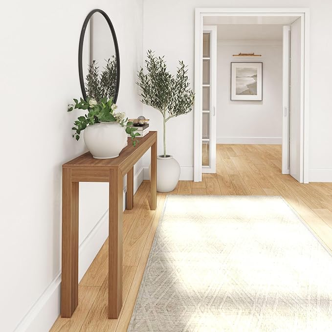 Plank+Beam Modern Solid Wood Console Table, 56 Inch, Sofa Table, Narrow Entryway Table for Hallway, Behind the Couch, Living Room, Foyer, Easy Assembly, Pecan