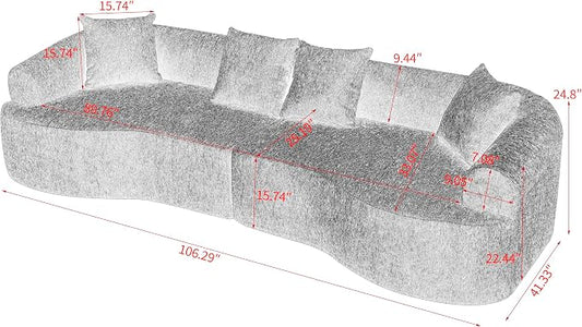 Curved Boneless Sofa Couches 4-Seat Tight Backrest Couch for Living Room Bedroom, Boneless Cloud Sofa with 4 Pillows, Floor Sofa in A Box No Assembly Required