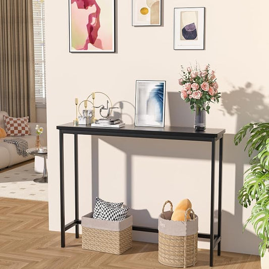 VASMIA Console Table, Entryway Table, Narrow Sofa Table, 39" Bamboo Hallway Table for Entryway, Living Room, Bedroom, Foyer, Black