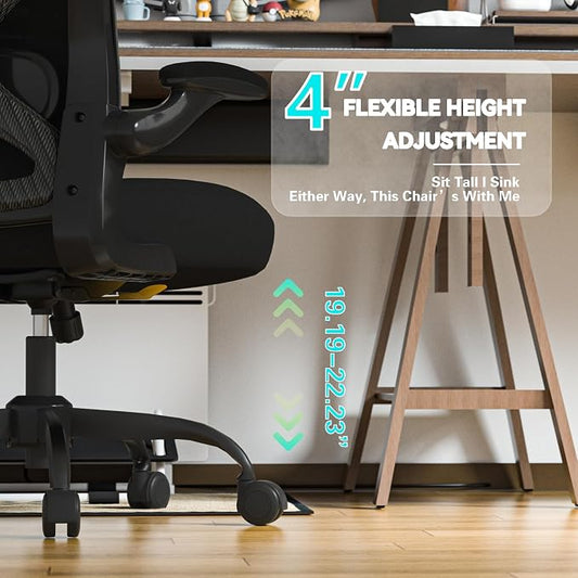 Office Desk Chair with Ergonomic Lumbar Support, Extra-Thick Seat Cushion, Flip-up Arms, Breathable Mesh Back, Computer Task Chair for Home Office
