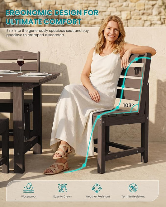SERWALL Armless Outdoor Dining Chair Set of 2, All Weather Resistant,Coffee