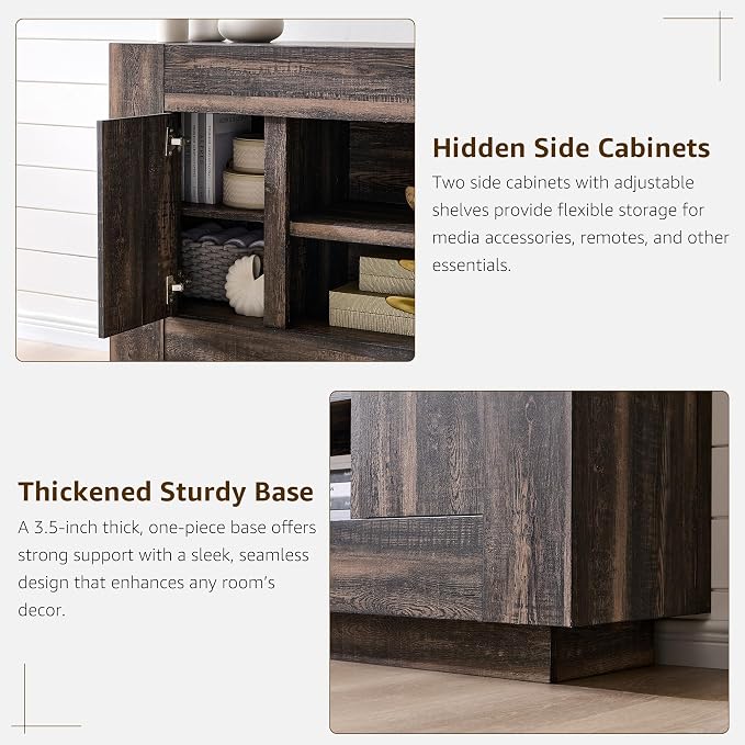 OKD Modern 70" TV Stand, Entertainment Center for TVs Up to 80", Media Console with Large Open Storage & Side Cabinets, Thick Wood Design for Living Room, Dark Rustic Oak