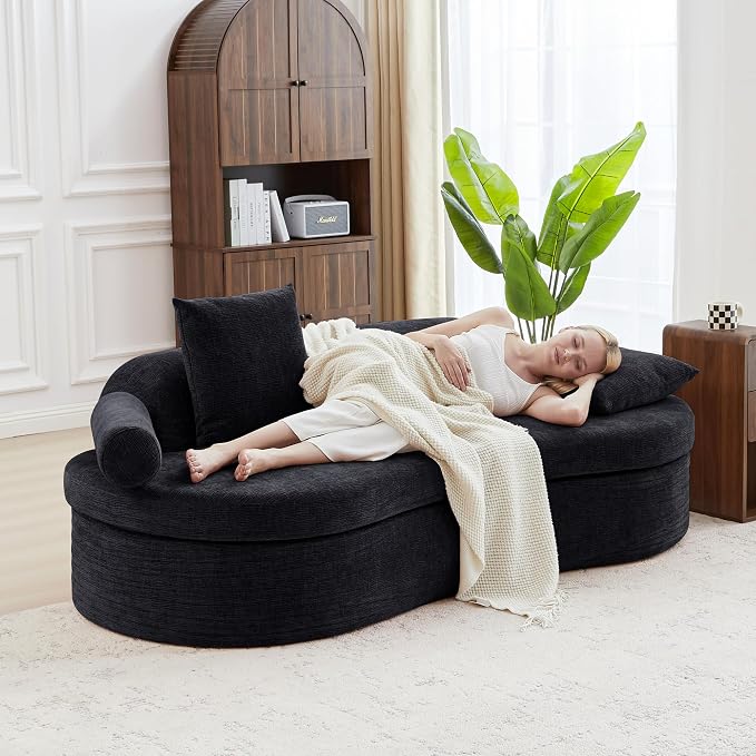 AVZEAR 78" Curved Loveseat Sofa, Chenille Upholstered 2 Seater Couch for Living Room, No Assembly Modern Love Seat Cloud Sofa with 2 Bolster Pillows & 2 Square Pillows, High-Density Foam, Black