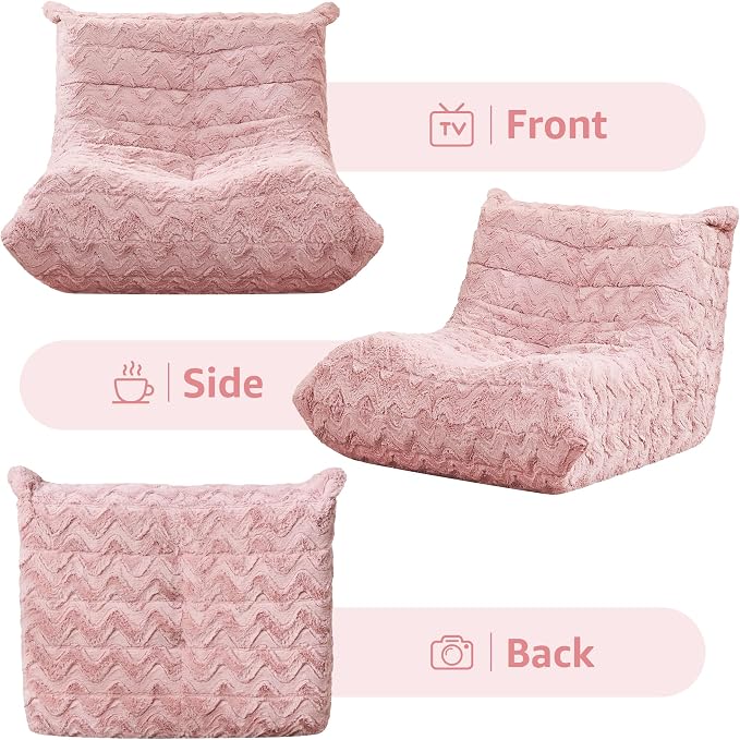 Hobestluk Adults Bean Bag Chair Faux Fur BeanBag Couch for Living Room | Pink Chevron,Ergonomic Design,Memory Foam,UltraSoft,Anti-slip Bottom,No Assembly Required,Decorative Style for Living Room