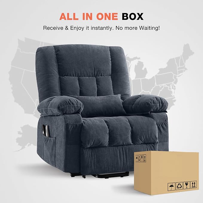 MAHOMICO Power Lift Recliner Chair for Elderly with Vibration Massage and Lumbar Heating, Electric Lift Recliner Single Sofa with Side Pocket and USB Charge Port for Living Room