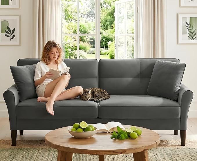 Kidirect Small Sectional Couch, 69" L Shaped Couch, Sectional Sofa, Grey | Comfy Velvet Couch, Tool-Free Setup, 750lb Max Load, Movable Ottoman, Ideal for Living Room, Bedroom, Apartment, Office