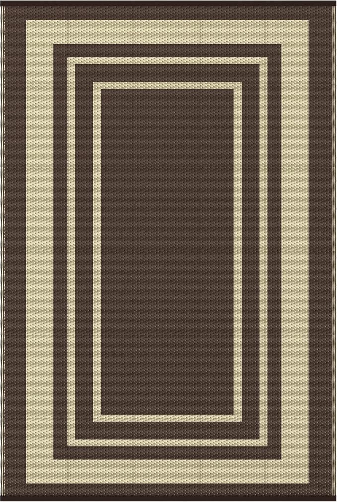 GENIMO 6' x 9' Outdoor Rug Waterproof for Patio Decor, Reversible Plastic Straw Area Rugs Mat for Camper, Outside Carpet for Rv, Deck, Porch, Picnic, Balcony, Mix-Coffee & Beige