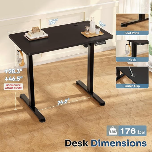 Monomi Small Electric Standing Desk, 35" x 24" Whole Piece Height Adjustable with Memory Controller, Black Sit to Stand Desk Workstation for Home Office