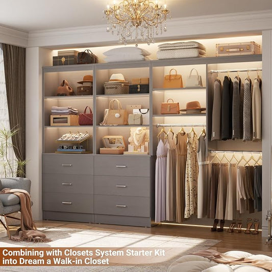 Aheaplus 47.2" Closet Drawers System, 3.94FT Wood Closet Organizer System with 3 Drawers, Modular Small Walk-in Closets Storage Unit, Set of 2, Grey (47.2" L x 13.8" W x 71" H)