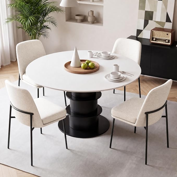 COLAMY Dining Chairs Set of 6, Modern Dining Chairs, Fabric Upholstered Dining Chairs, Kitchen Chairs with Curved Back and Metal Legs for Dining Room Kitchen Restaurant, Beige