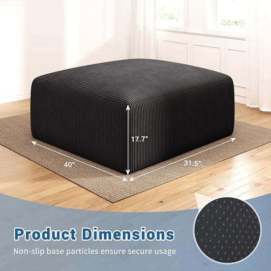 40" Oversized Large Square Corduroy Ottoman Pouf - Poofy Plush Foot Rest with Foam Chunk Filling, Movable Floor Pouf Footstool & Ottoman Coffee Table for Living Room Couch Bedroom, Black(2 Pieces)