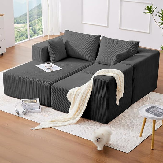 KINGYES 107'' Modular Sectional Sofa, L Shaped Cloud Couch for Living Room, Modern Boneless Sofa with Chaise for Bedroom, Gray