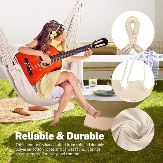 KPX Ourdoor Hanging Hammock Chair – Comfortable Tree Swing Chair Large Size 110X130cm(Without Pillows) - 330 Lbs Weight Capacity (White)