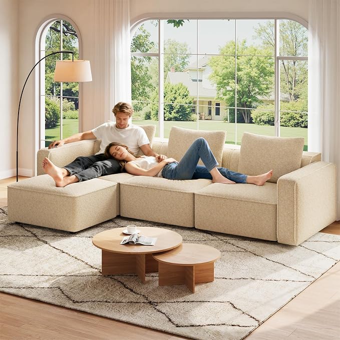 Welzona 103" Modular Sectional Sofa, Minimalist Comfy Cloud Couch Sectional, Tool-Free Setup Couches for Living Room, Wood Frame l Shaped Couch with Ottoman, 22" Deep Seat Chenille Cloud Sofa