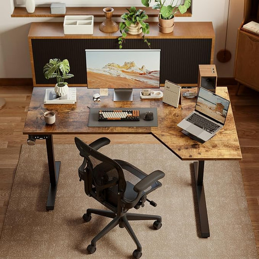 Agilestic Electric Standing Desk, Height Adjustable Desk, 59 x 35 Inch Sit Stand up for Work Office Home, L Shaped Ergonomic Rising Computer Table with Memory Preset, Rustic Brown