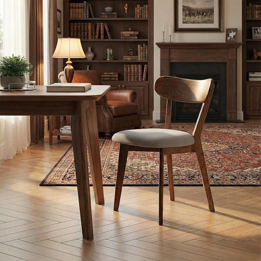 100% Solid Wood Dining Chairs,Mid Century Modern Dining Chairs with Rounded Backrest,Kitchen,Dining Room Chairs Set of 1/2/4 (1, Walnut Color Grey Upholstery)