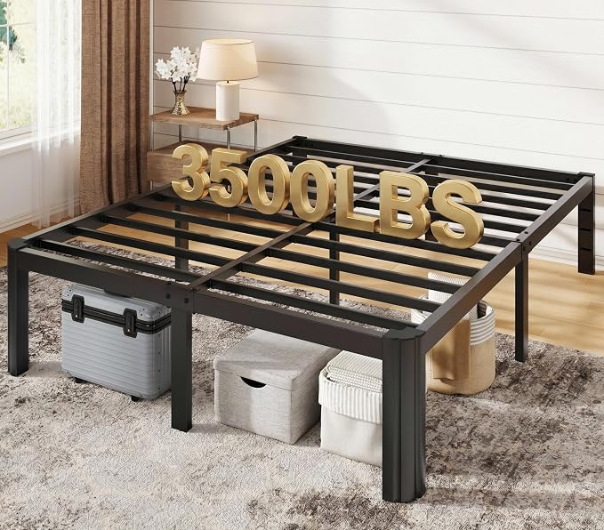 Allewie Metal Queen Bed Frame, 14 Inch 3500LBS Heavy Duty Platform Bed with Rounded Corner & Under Bed Storage, No Box Spring Needed, Noise Free, Easy Assembly, Black