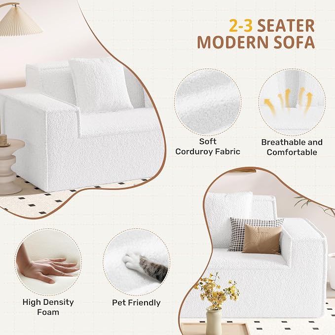 75'' Cloud Loveseat Sofa, No Assembly Required Comfy Deep Seat Couches 1 pcs for Living Room, Bedroom, Apartment(Teddy Fabric-Beige)