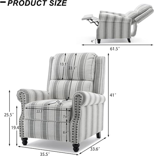 Recliner Chair, Modern Pushback Armchair with Adjustable Backrest & Footrest for Bedroom, Living Room (Grey Stripe,Set of 2)