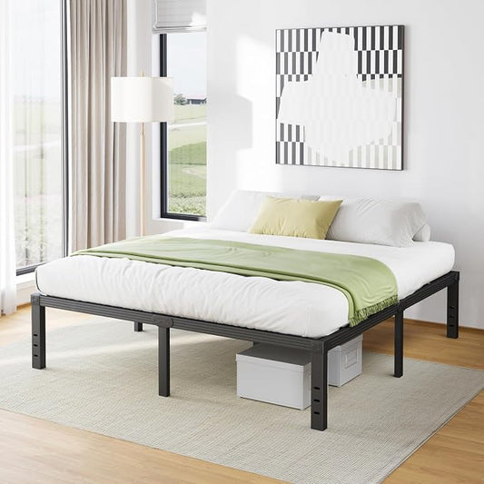 Furnitui 16 Inch High Platform California King Bed Frames, Metal Cal King Bed Frame No Box Spring Needed, Easy Assembly, Noise Free, Sturdy, Black