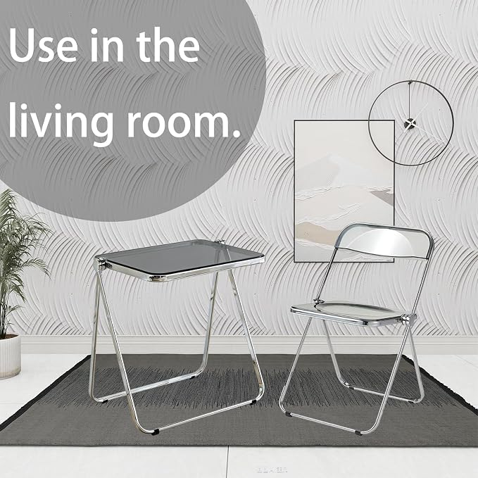 Clear Acrylic Folding TV Tray Table No Assembly Portable Side Desk, Lightweight Compact Computer Table for Small Space Home Office Dorm RV Apartment (Clear)