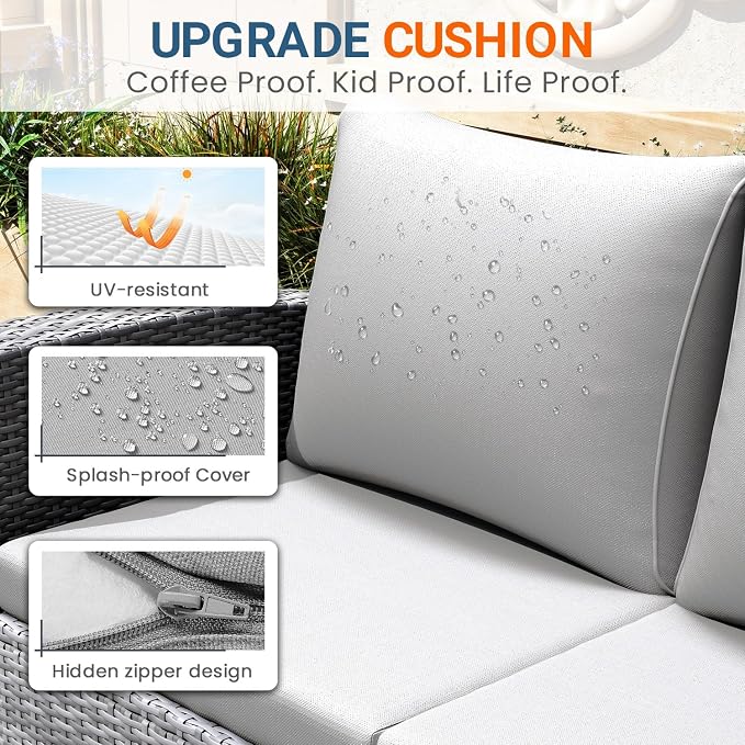 Wisteria Lane Patio Furniture Set, 5 Pieces Wicker Outdoor Furniture for All Weather, Patio Sofa with High Backrest Support and Wide Armrest for Backyard, Balcony, Deck, Porch, Light Gray