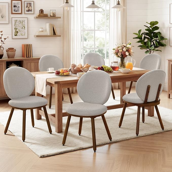 LUE BONA Dining Chairs Set of 2, Kitchen Chairs with Solid Wood Legs and Ergonomic Curved Seat,Upholstered Fabric Chairs with Dual-Spine Backrest, Easy Assembly for Kitchen Dining Room, Gray