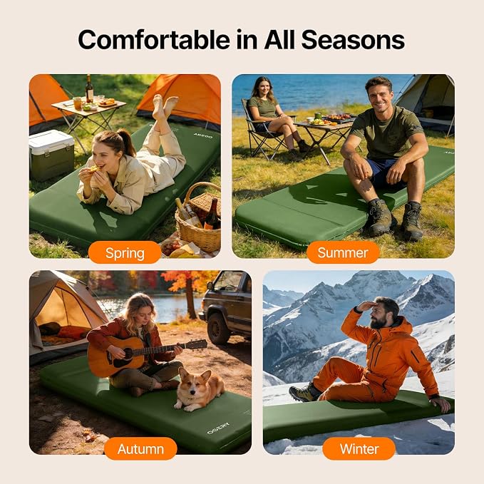 OGERY Self-Inflating Sleeping Pad with Built-in Foot Pump, 3" Memory Camping Mattress Pad, Quiet & 9.5 R-Value Insulated Sleeping Mat Camping Essential Gear for Car Tent Camping
