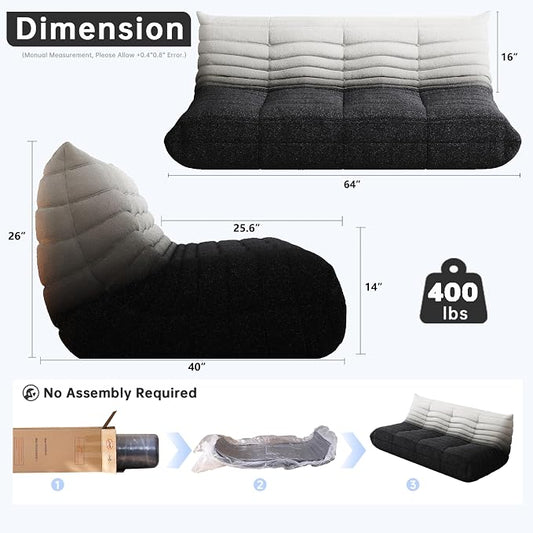 WHGBJA Bean Bag Chair for Adults with Memory Foam Couch, 3 Seater Bean Bag Sofa for Bedroom, Living Room, Reading, Gaming Floor Sofa Couch, Boneless, Comfy