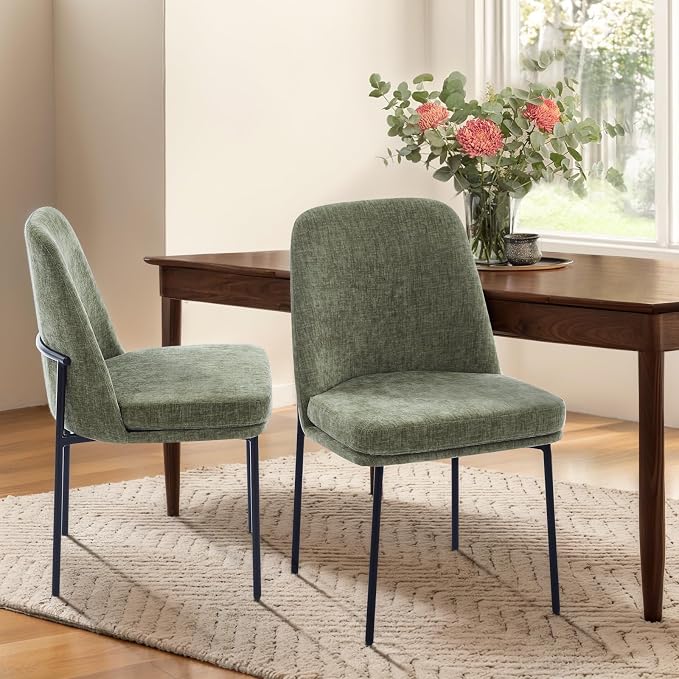 COLAMY Upholstered Dining Chairs Set of 6, Modern Dining Room Chairs with Curved Back and Metal Legs, Dinner Chair Kitchen Chairs for Dining Room and Living Room, Green