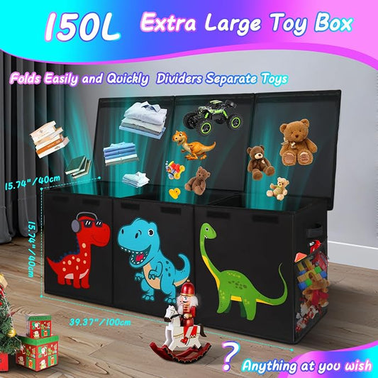 Mabahoo Extra Large Toy Box, Collapsible Toy Storage Organizer with Lids, Cute Toy Storage Chest for Kids Boys Girls, 40" x 16" x 16" Bin Box for Living Room, Playroom, Bedroom, Nursery