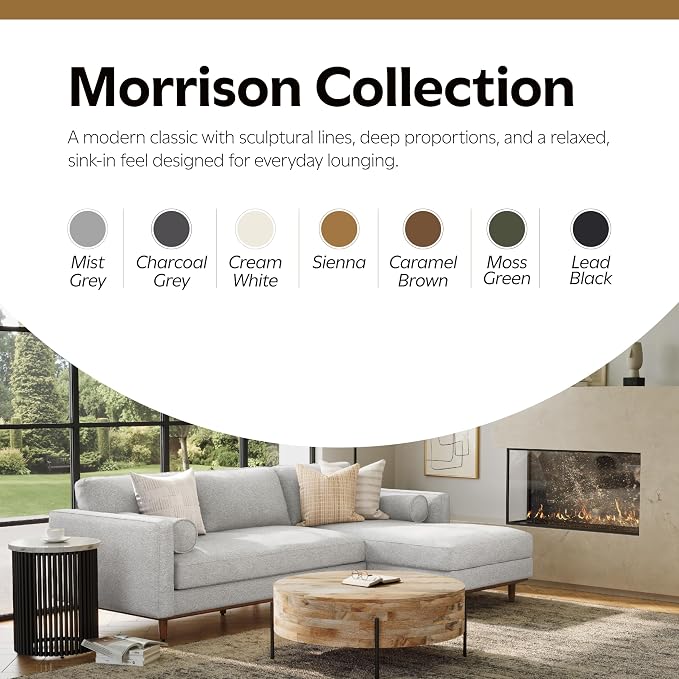 SIMPLIHOME Morrison Right Sectional Sofa in Woven-Blend Recycled Polyester Fabric, Mist Grey, 102-inches Wide, L-Shaped Couch with Right Chaise for the Living Room and Family Room