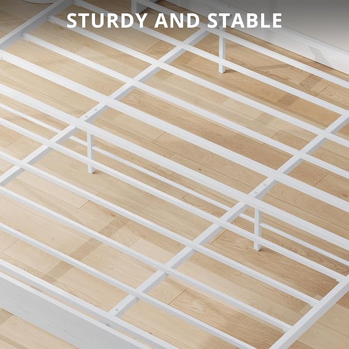 LIKIMIO California King Bed Frame with Headboard, Wood Camas California King with Strong Supports, Sturdy, Noise-Free, No Box Spring Needed, White