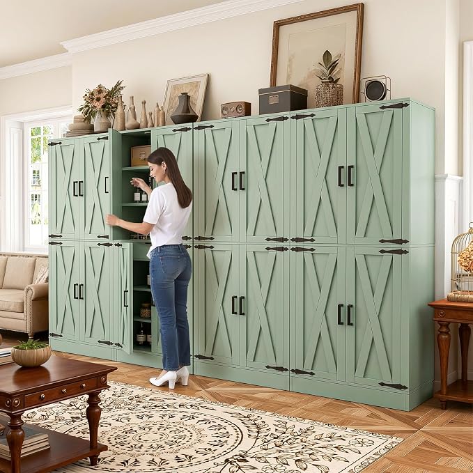 Unikito 71" Pantry Cabinet with Drawer, Farmhouse Barn Doors and Adjustable Shelves, Freestanding Storage Cabinet for Kitchen, Dining Room, Living Room, Utility Room