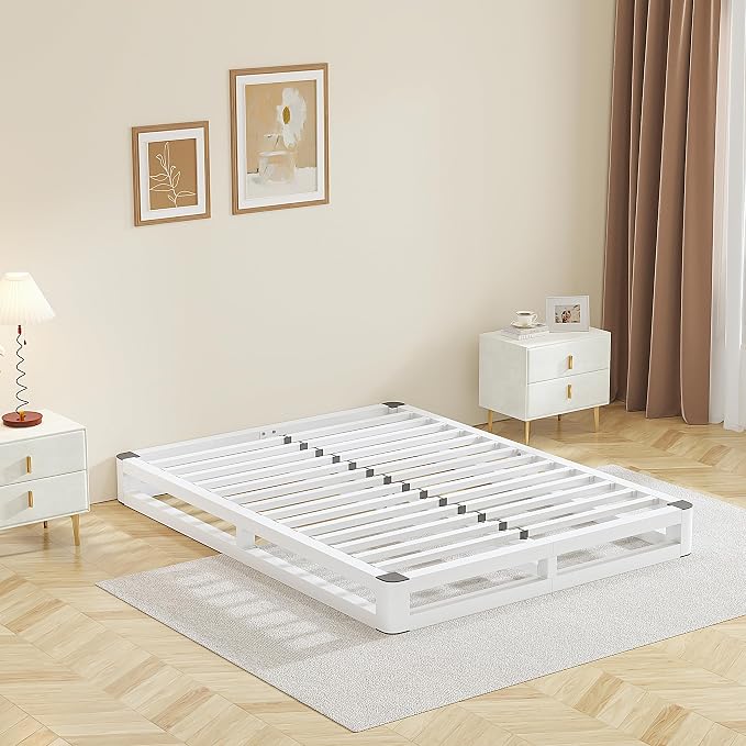 6 Inch King Size Bed Frame with Rounded Corner and Squeak Free U-Slot Design, Metal Platform Bed Frames 6 Non-Slip Guards, 3500lbs Heavy Duty Steel Slat Support, No Box Spring Needed, White
