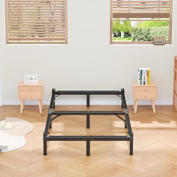 MAF Metal Bed Frame Twin 8 Inches, 9-Legs Support Bed Base, Twin Bed Frame for Box Spring and Mattress, Basics Bed Frame Headboard Attachable Tool-Free Easy Assembly, Black
